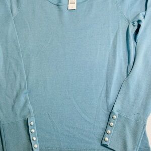 Talbots Light Blue Long Sleeve Top with Button Details Merino wool